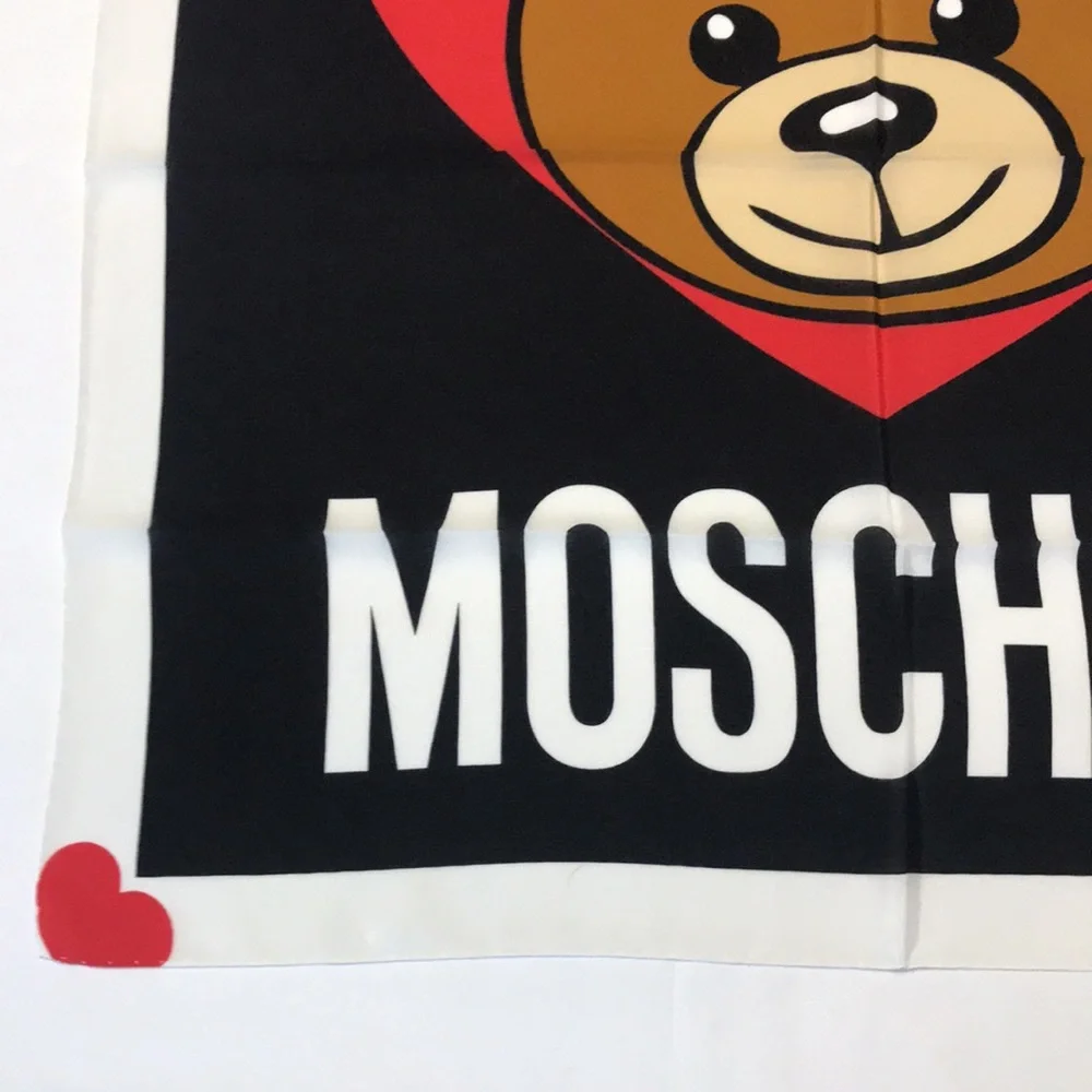 Moschino Teddy Bear Heart Scarf 100% Silk Made in Italy 26x25 NWT